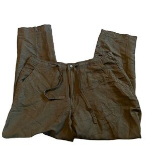 Cubavera Linen Blend Button Drawstring Black Pants Size Large Beachy Lightweight